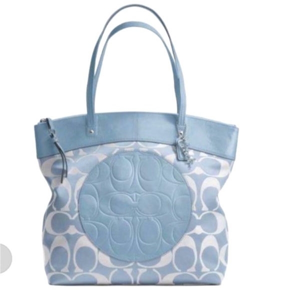 Bags | Coach Light Blue Patterned Tote Bag | Poshmark